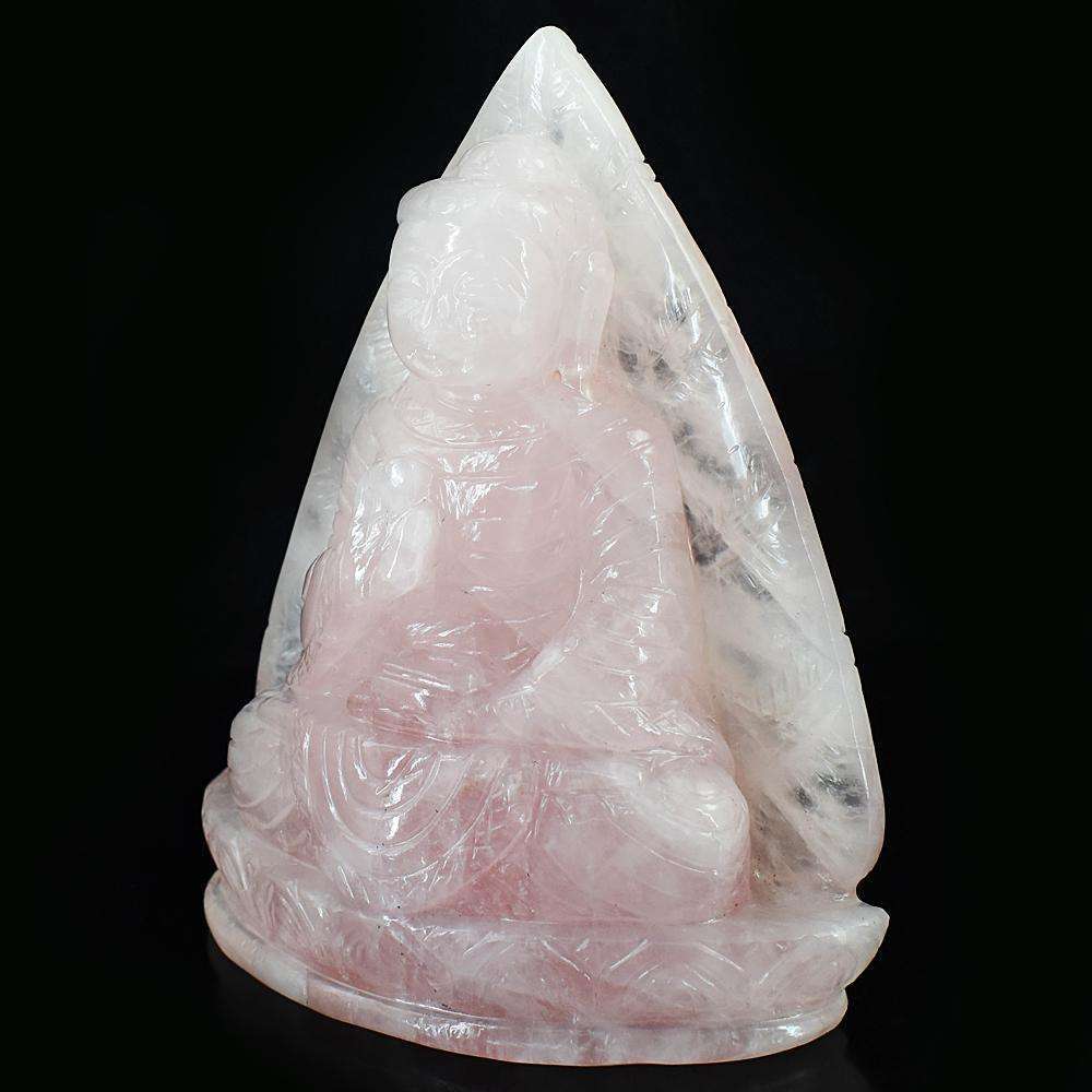 gemsmore:Genuine Rose Quartz Hand Carved Lord Buddha Crystal Carving Idol