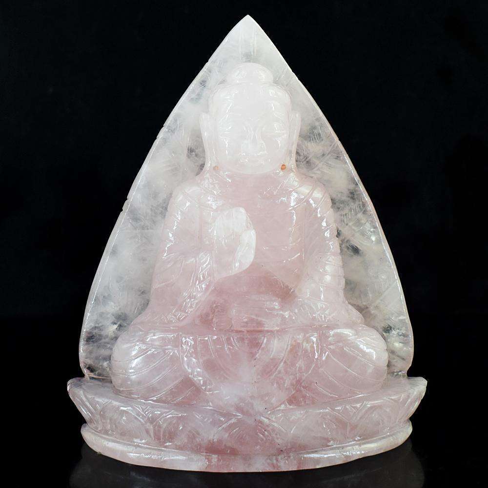 gemsmore:Genuine Rose Quartz Hand Carved Lord Buddha Crystal Carving Idol