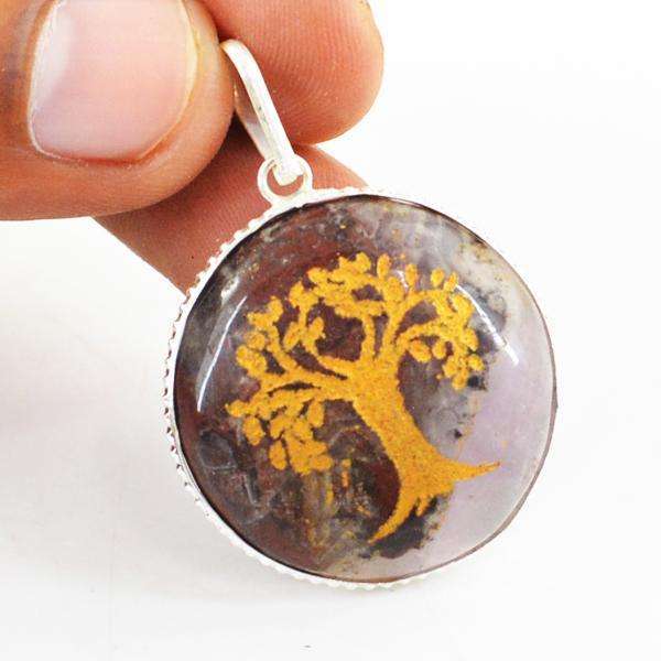 gemsmore:Genuine Round Shape Purple Ametrine Healing Tree Pendant