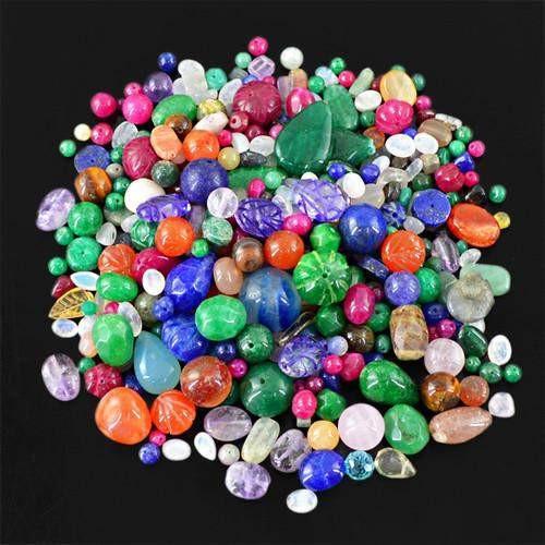 gemsmore:Genuine Ruby, Emerald & Sapphire Drilled Beads Lot