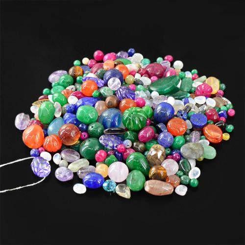 gemsmore:Genuine Ruby, Emerald & Sapphire Drilled Beads Lot