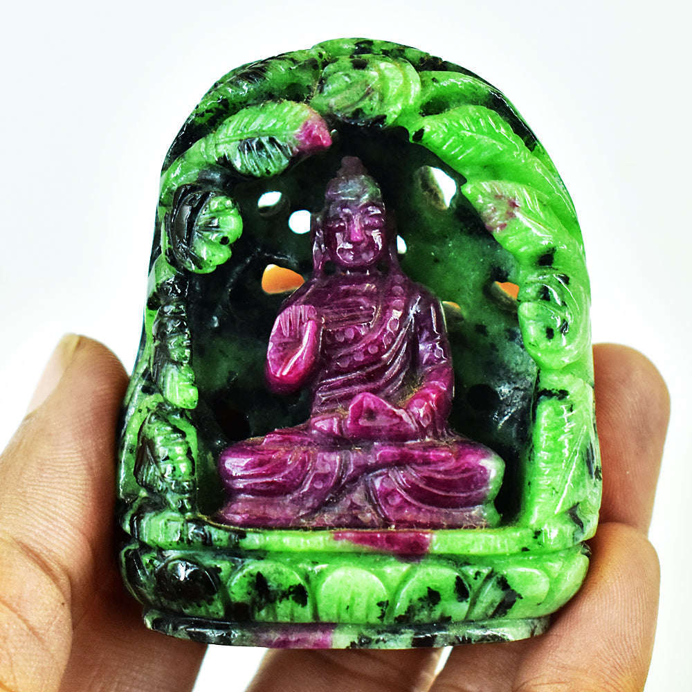 gemsmore:Genuine Ruby Zoisite Hand Carved Genuine Crystal Gemstone Carving Lord Buddha