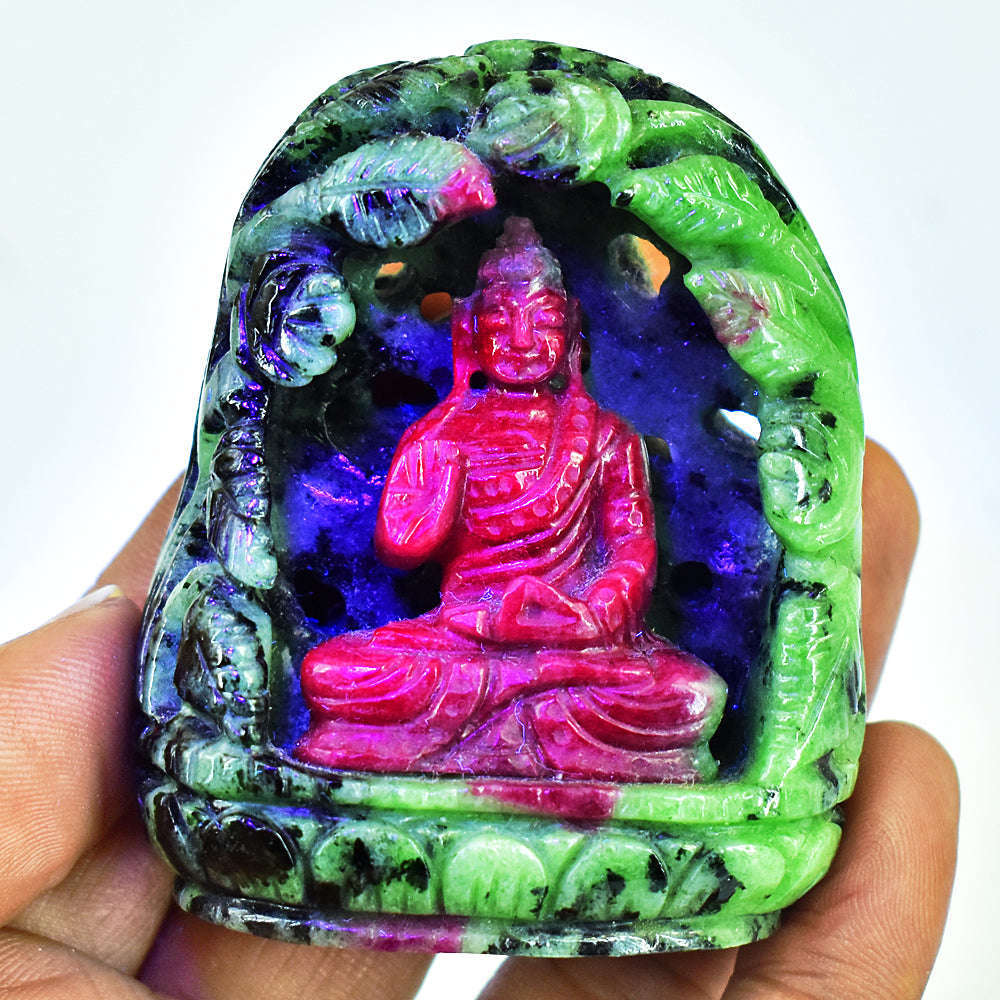 gemsmore:Genuine Ruby Zoisite Hand Carved Genuine Crystal Gemstone Carving Lord Buddha