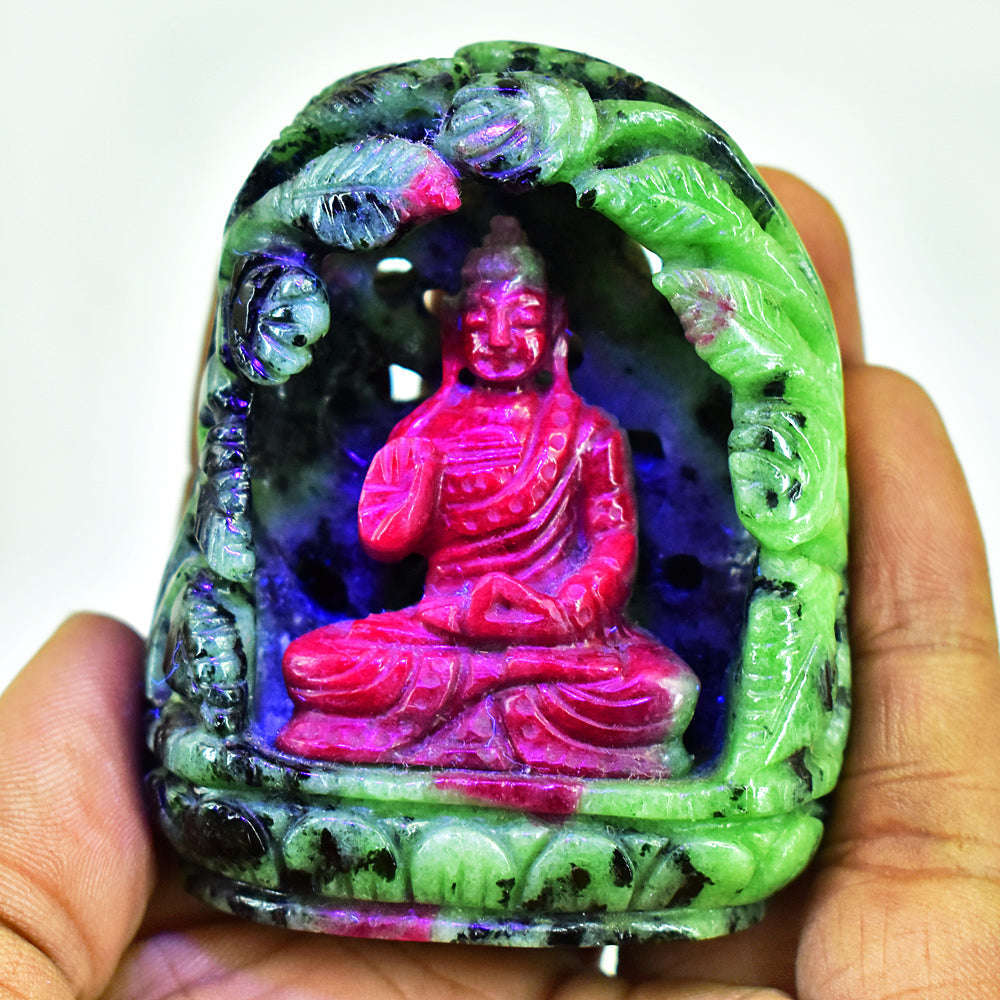 gemsmore:Genuine Ruby Zoisite Hand Carved Genuine Crystal Gemstone Carving Lord Buddha