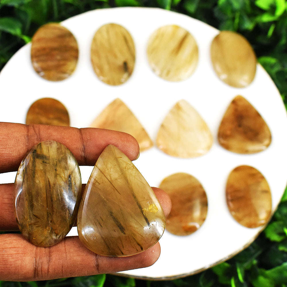 gemsmore:Genuine Rutile Quartz Untreated Gemstone Cabochon Lot