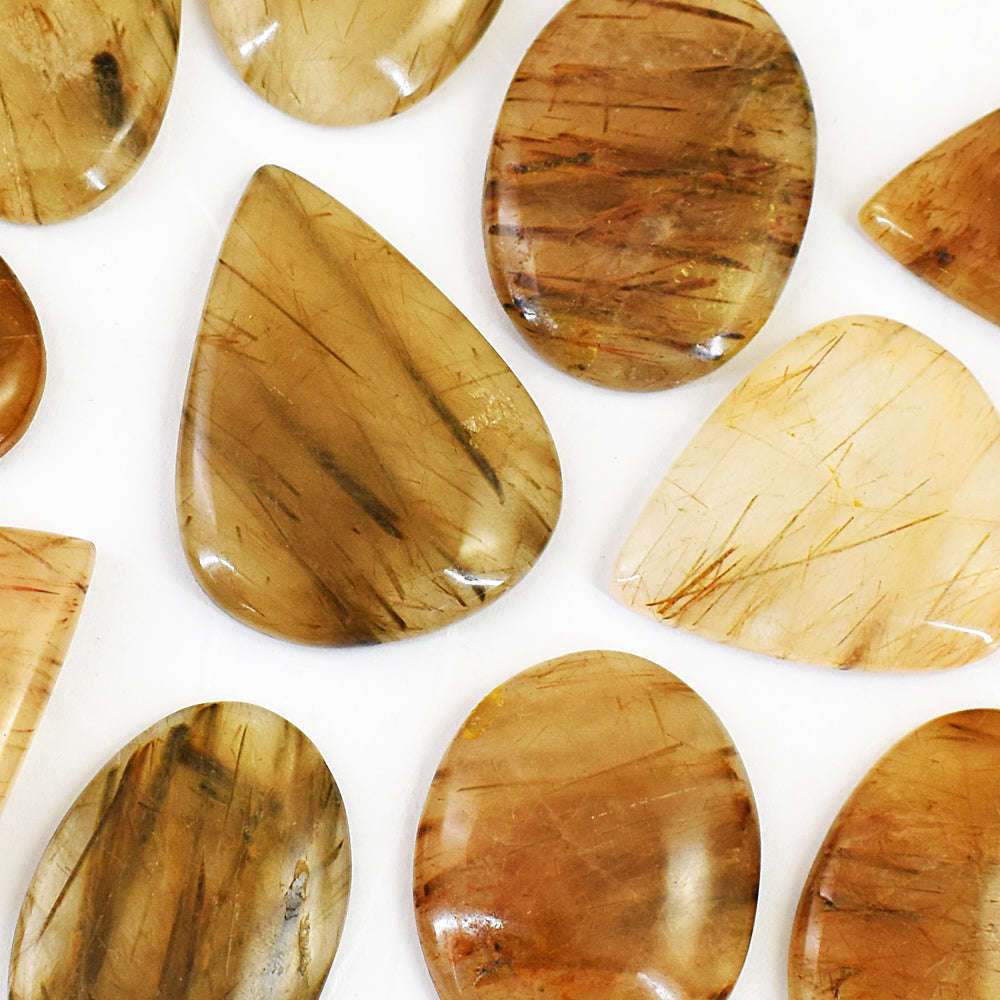 gemsmore:Genuine Rutile Quartz Untreated Gemstone Cabochon Lot