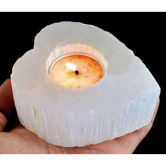 gemsmore:Genuine Selenite Carved Heart Shape Candle Holder