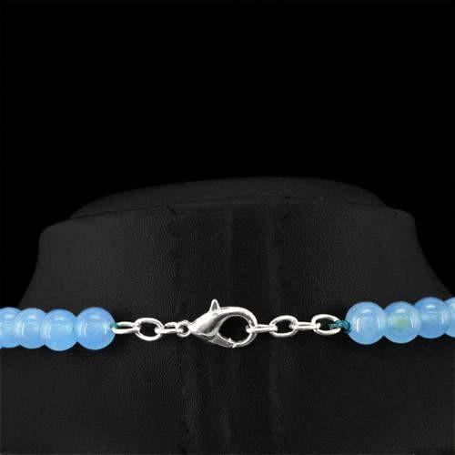 gemsmore:Genuine Seven Chakra Blue Chalcedony Beads Necklace