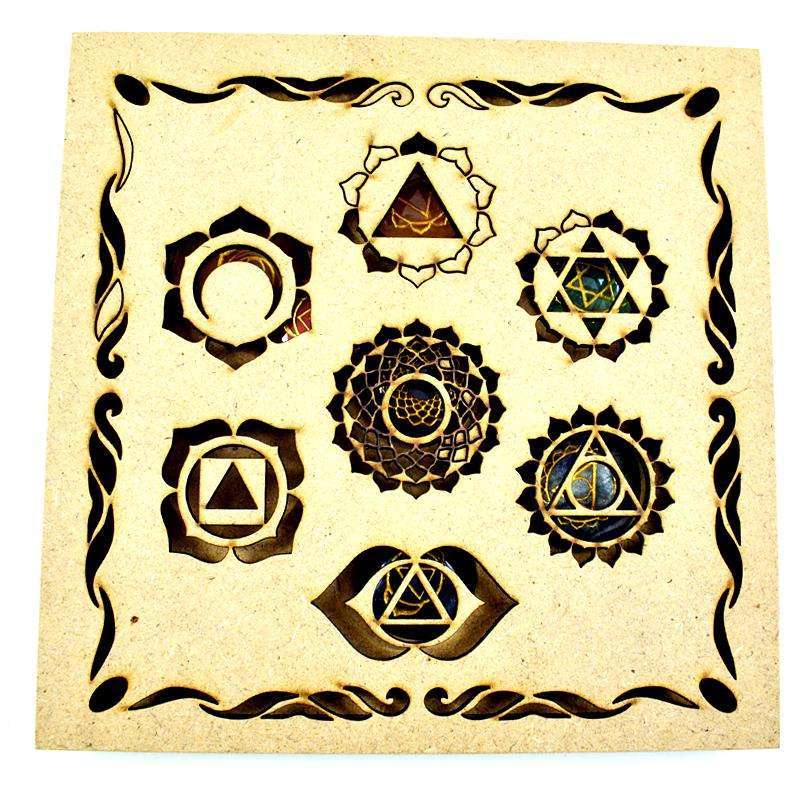 gemsmore:Genuine Seven Chakra Carved Gemstone In Wooden Box