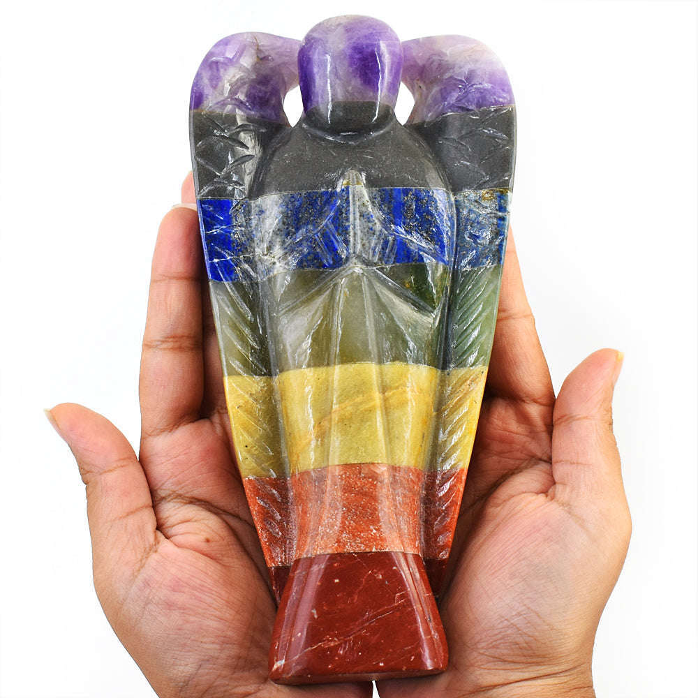 gemsmore:Genuine Seven Chakra Hand Carved Genuine Crystal Gemstone Carving Angel