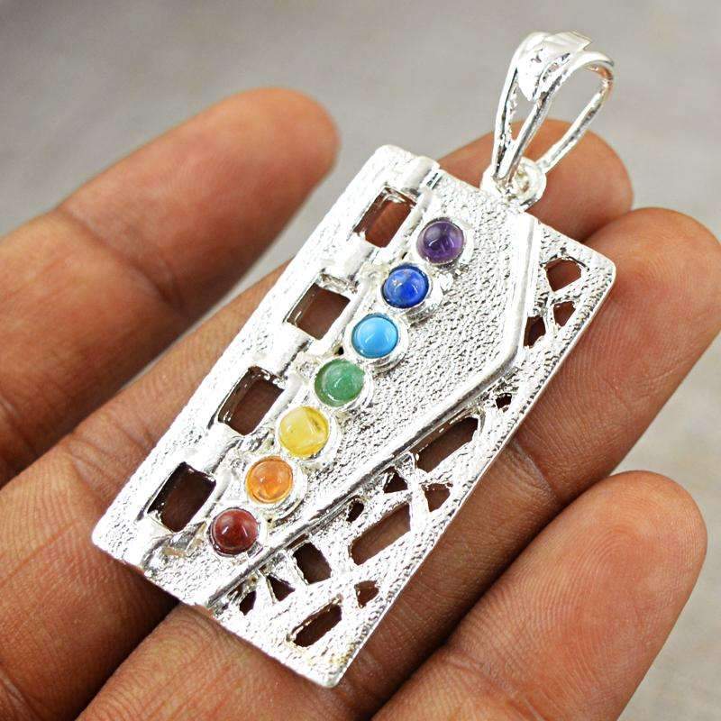 gemsmore:Genuine Seven Chakra Healing Pendant - Natural Rectangular Shape