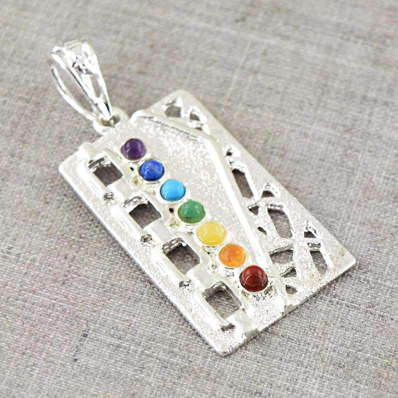 gemsmore:Genuine Seven Chakra Healing Pendant - Natural Rectangular Shape