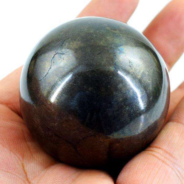 gemsmore:Genuine Silver Hematite Carved Healing Sphere