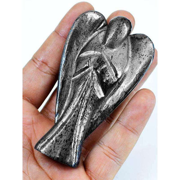 gemsmore:Genuine Silver Hematite Hand Carved Healing Crystal Angel