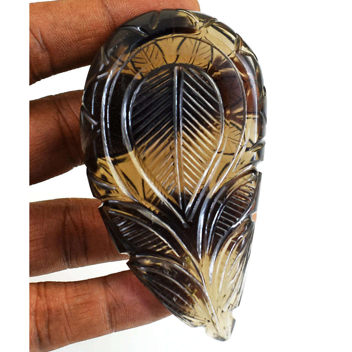 gemsmore:Genuine Smoky Quartz Hand Carved Genuine Crystal Gemstone Carving Mughal Carved Cabochon