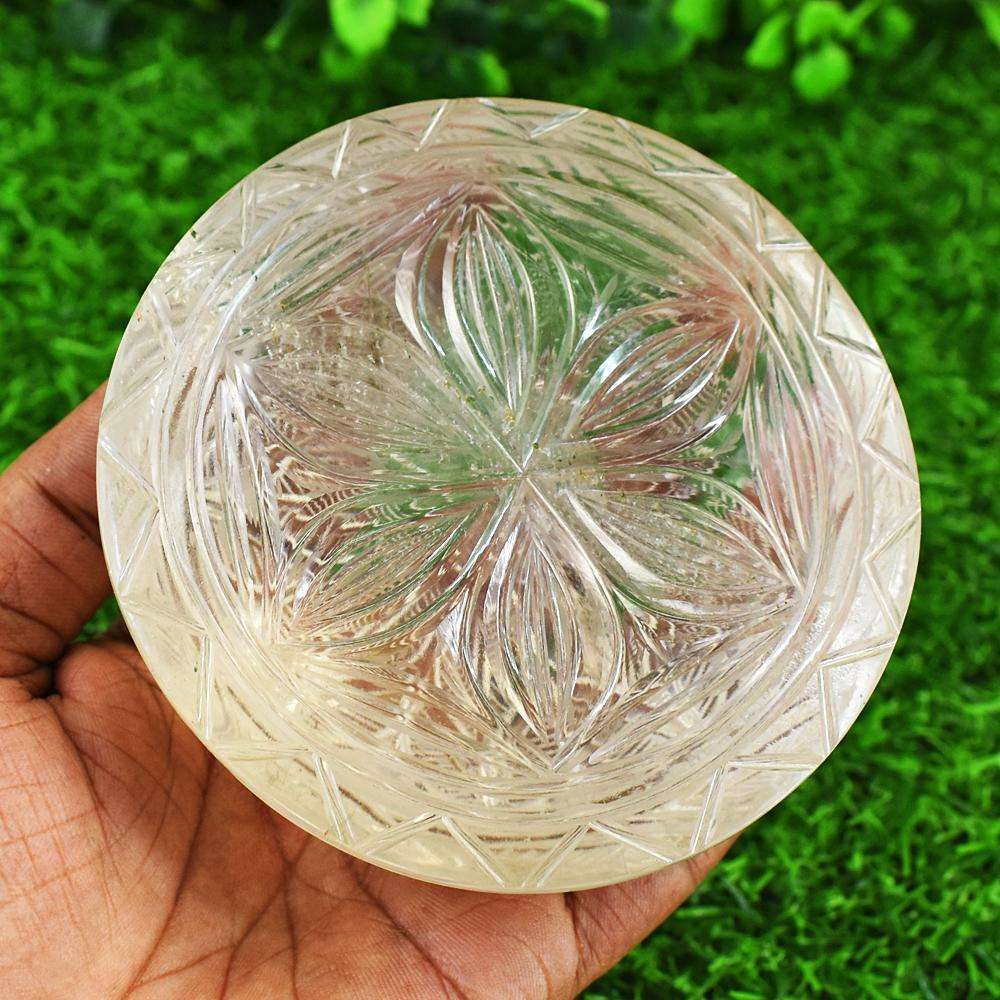 gemsmore:Genuine Smoky Quartz  Hand Carved Genuine Crystal Gemstone Carving Mughal Carved Cabochon