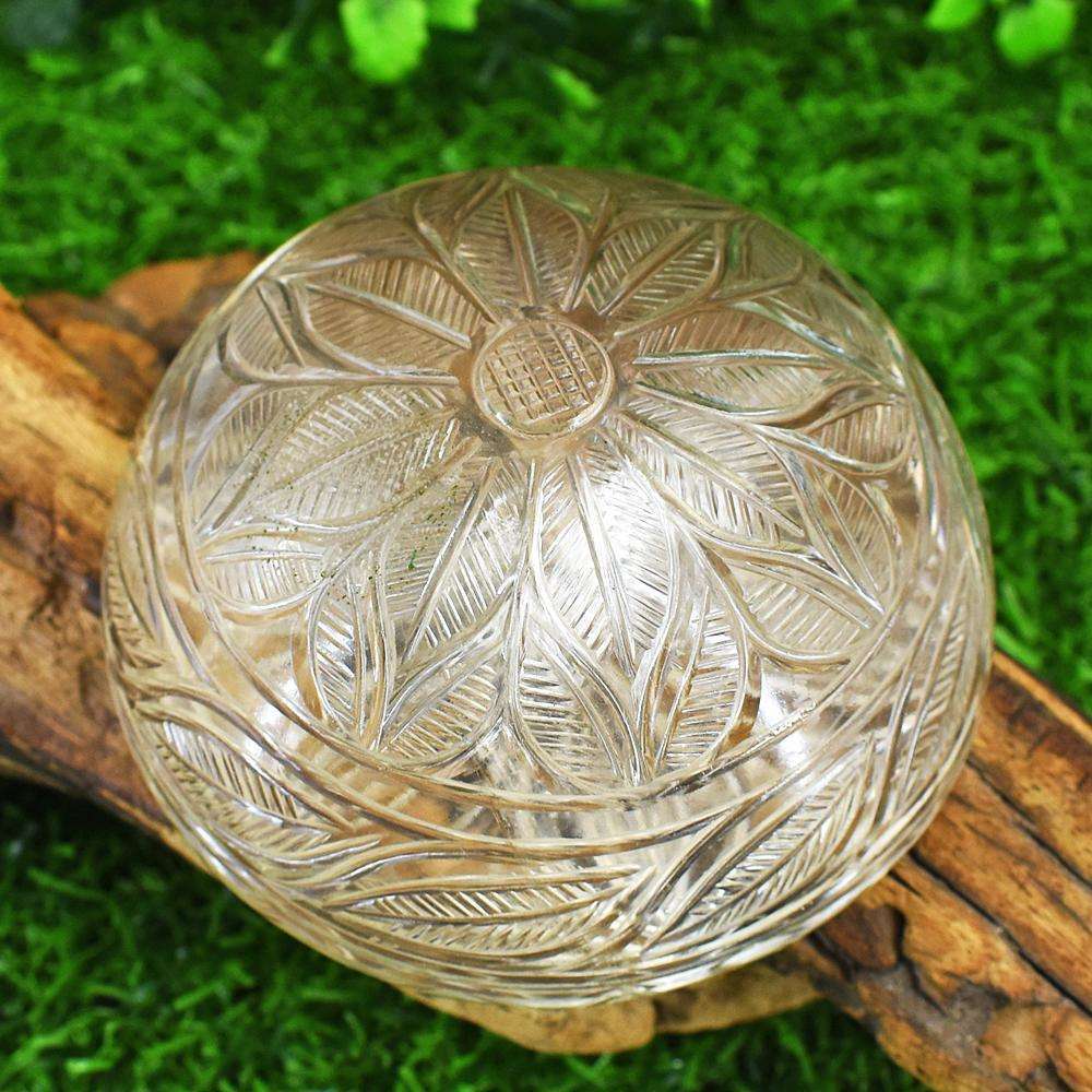 gemsmore:Genuine Smoky Quartz  Hand Carved Genuine Crystal Gemstone Carving Mughal Carved Cabochon