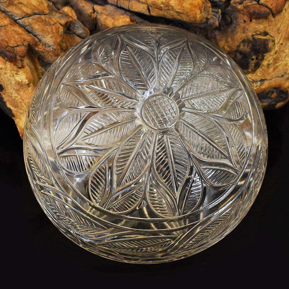 gemsmore:Genuine Smoky Quartz  Hand Carved Genuine Crystal Gemstone Carving Mughal Carved Cabochon