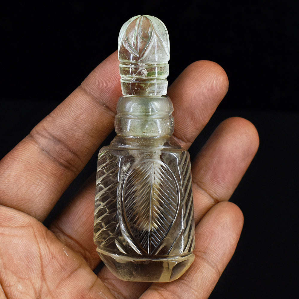 gemsmore:Genuine Smoky Quartz Hand Carved Genuine Crystal Gemstone Carving Perfume Bottle