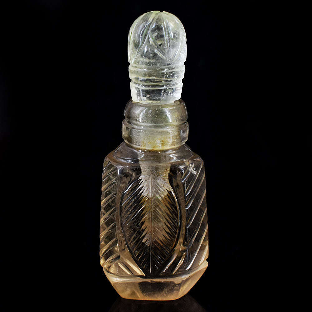 gemsmore:Genuine Smoky Quartz Hand Carved Genuine Crystal Gemstone Carving Perfume Bottle