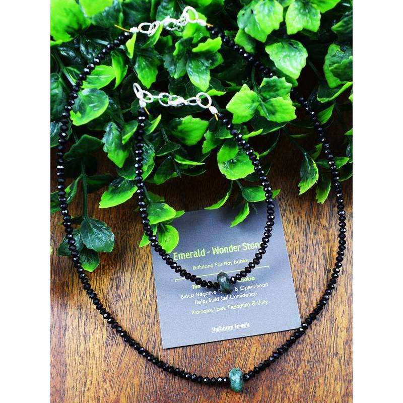 gemsmore:Genuine Solitaire Untreated Emerald & Spinel Necklace & Bracelet Set