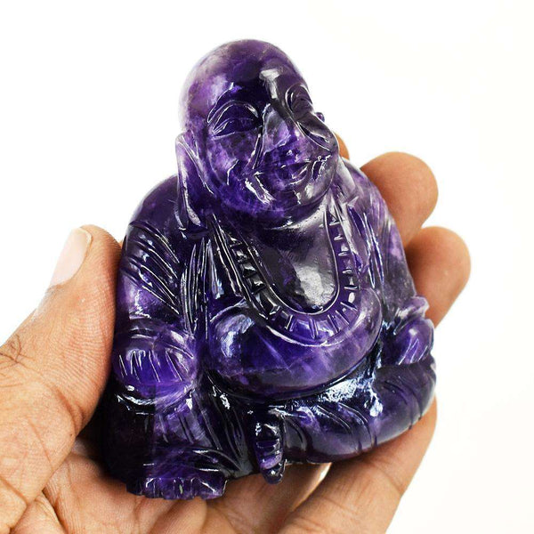 gemsmore:Genuine Super Seven Amethyst Hand Carved Genuine Crystal Gemstone Carving Laughing Buddha