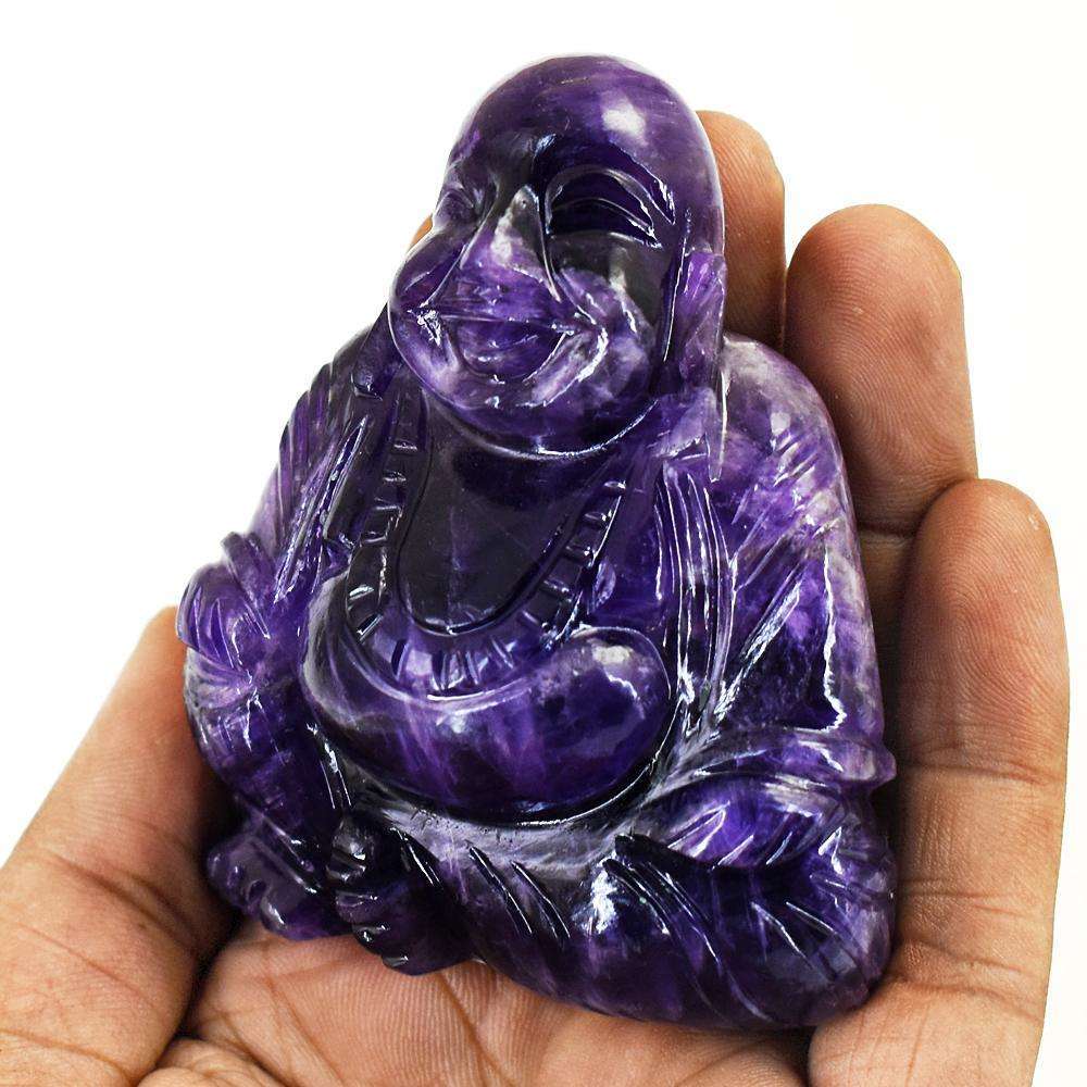 gemsmore:Genuine Super Seven Amethyst Hand Carved Genuine Crystal Gemstone Carving Laughing Buddha