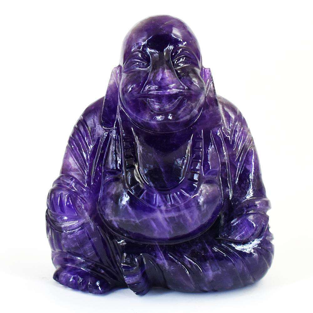 gemsmore:Genuine Super Seven Amethyst Hand Carved Genuine Crystal Gemstone Carving Laughing Buddha