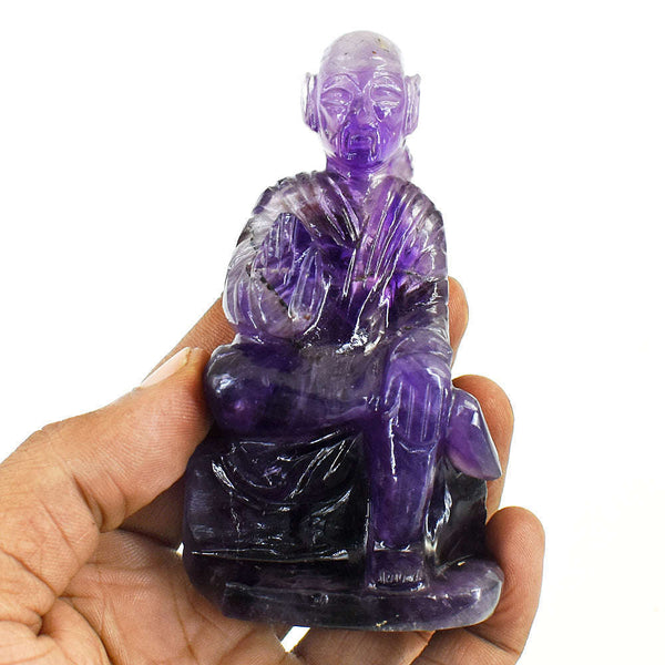 gemsmore:Genuine Super Seven Amethyst Hand Carved Genuine Crystal Gemstone Carving Lord Sai Baba
