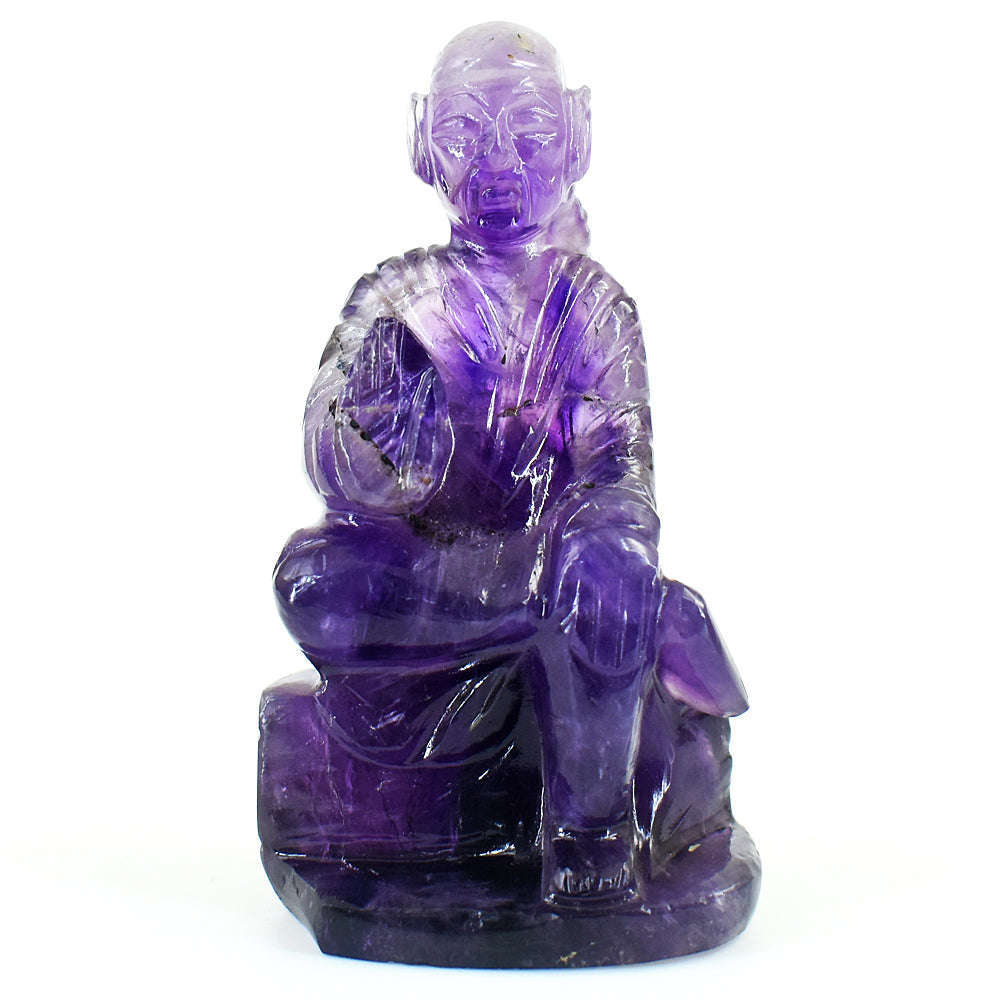 gemsmore:Genuine Super Seven Amethyst Hand Carved Genuine Crystal Gemstone Carving Lord Sai Baba