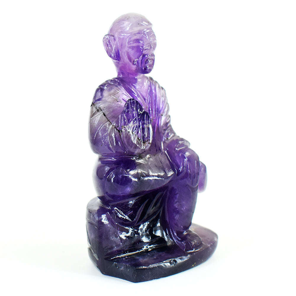gemsmore:Genuine Super Seven Amethyst Hand Carved Genuine Crystal Gemstone Carving Lord Sai Baba