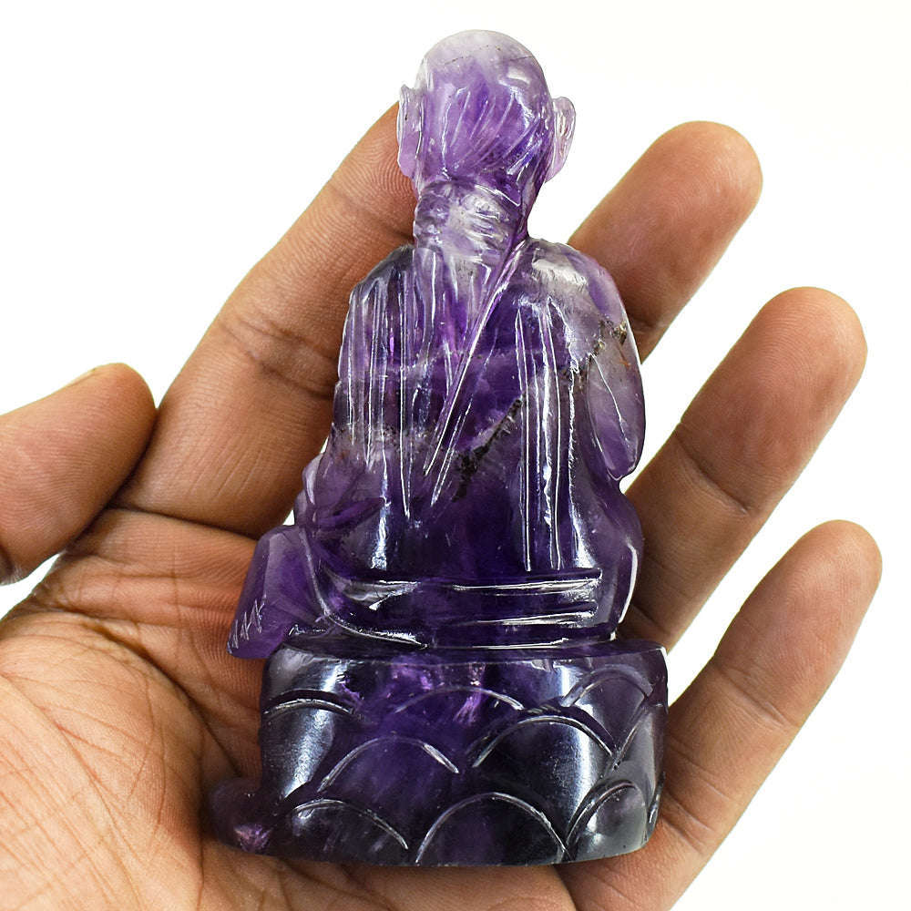 gemsmore:Genuine Super Seven Amethyst Hand Carved Genuine Crystal Gemstone Carving Lord Sai Baba