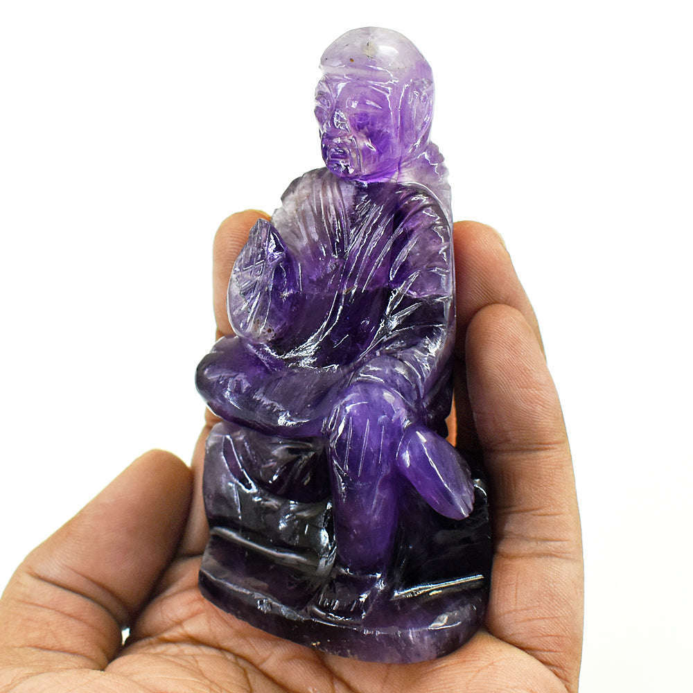 gemsmore:Genuine Super Seven Amethyst Hand Carved Genuine Crystal Gemstone Carving Lord Sai Baba