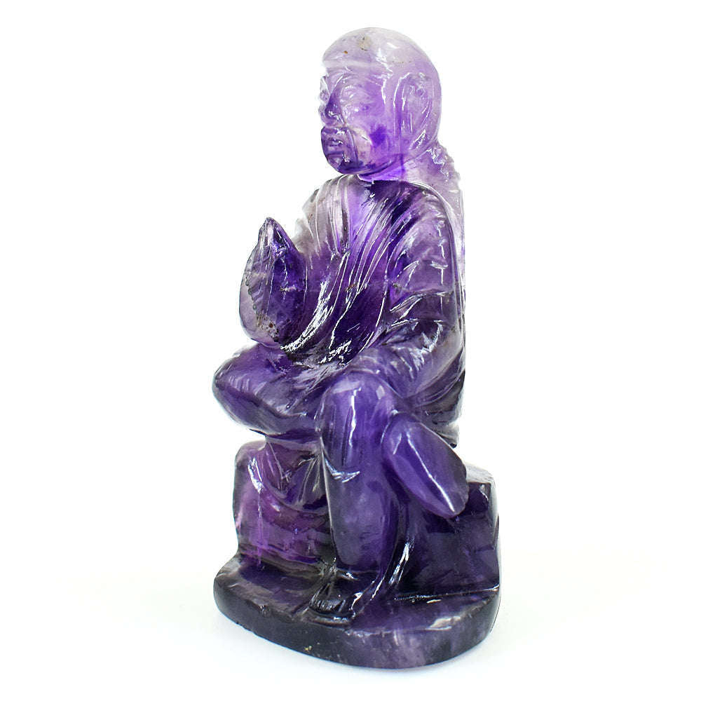 gemsmore:Genuine Super Seven Amethyst Hand Carved Genuine Crystal Gemstone Carving Lord Sai Baba