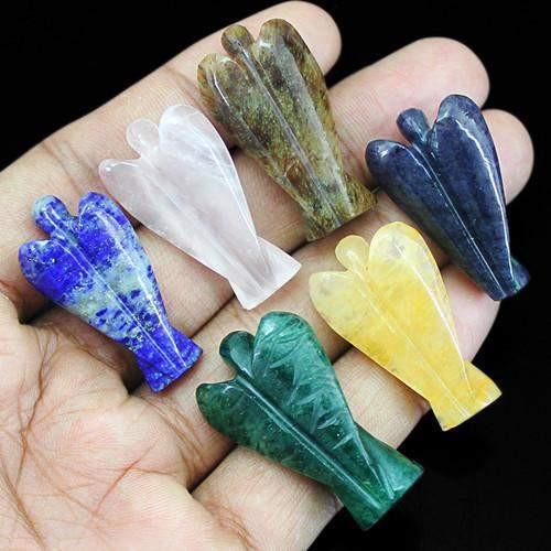 gemsmore:Genuine Tanzanite & Jade Carved Healing Angel Gemstone Lot