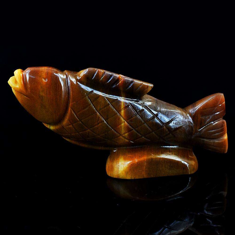 gemsmore:Genuine Tiger Eye Hand Carved Fish