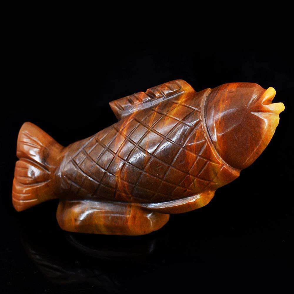 gemsmore:Genuine Tiger Eye Hand Carved Fish