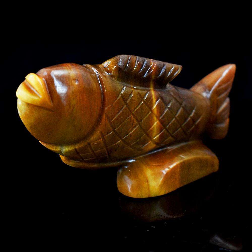 gemsmore:Genuine Tiger Eye Hand Carved Fish