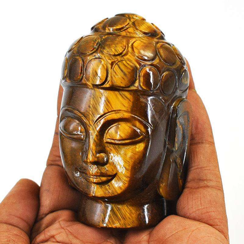 gemsmore:Genuine Tiger Eye Hand Carved Genuine Crystal Gemstone Carving Buddha Head