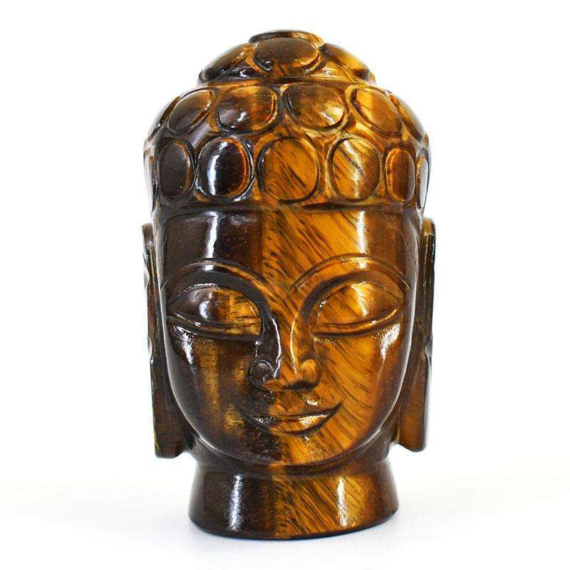 gemsmore:Genuine Tiger Eye Hand Carved Genuine Crystal Gemstone Carving Buddha Head