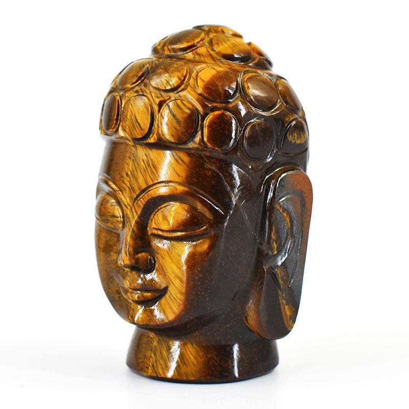 gemsmore:Genuine Tiger Eye Hand Carved Genuine Crystal Gemstone Carving Buddha Head