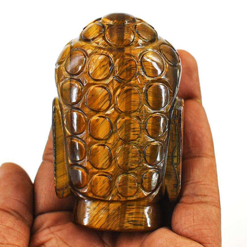 gemsmore:Genuine Tiger Eye Hand Carved Genuine Crystal Gemstone Carving Buddha Head