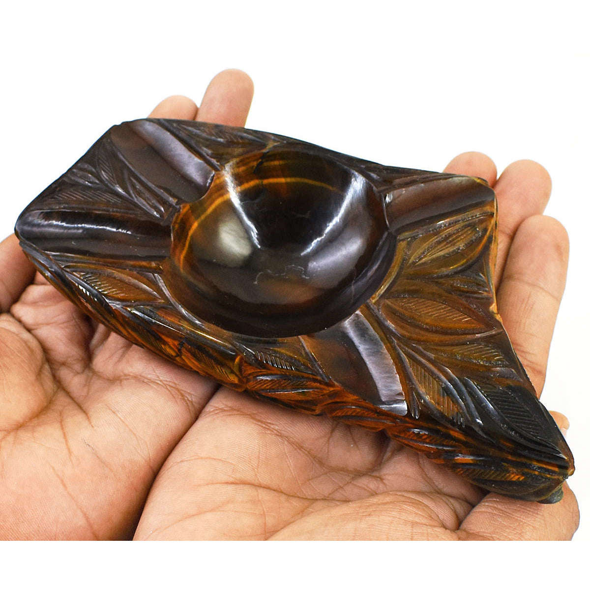 gemsmore:Genuine Tiger Eye Hand Carved Genuine Crystal Gemstone Carving Candle Holder
