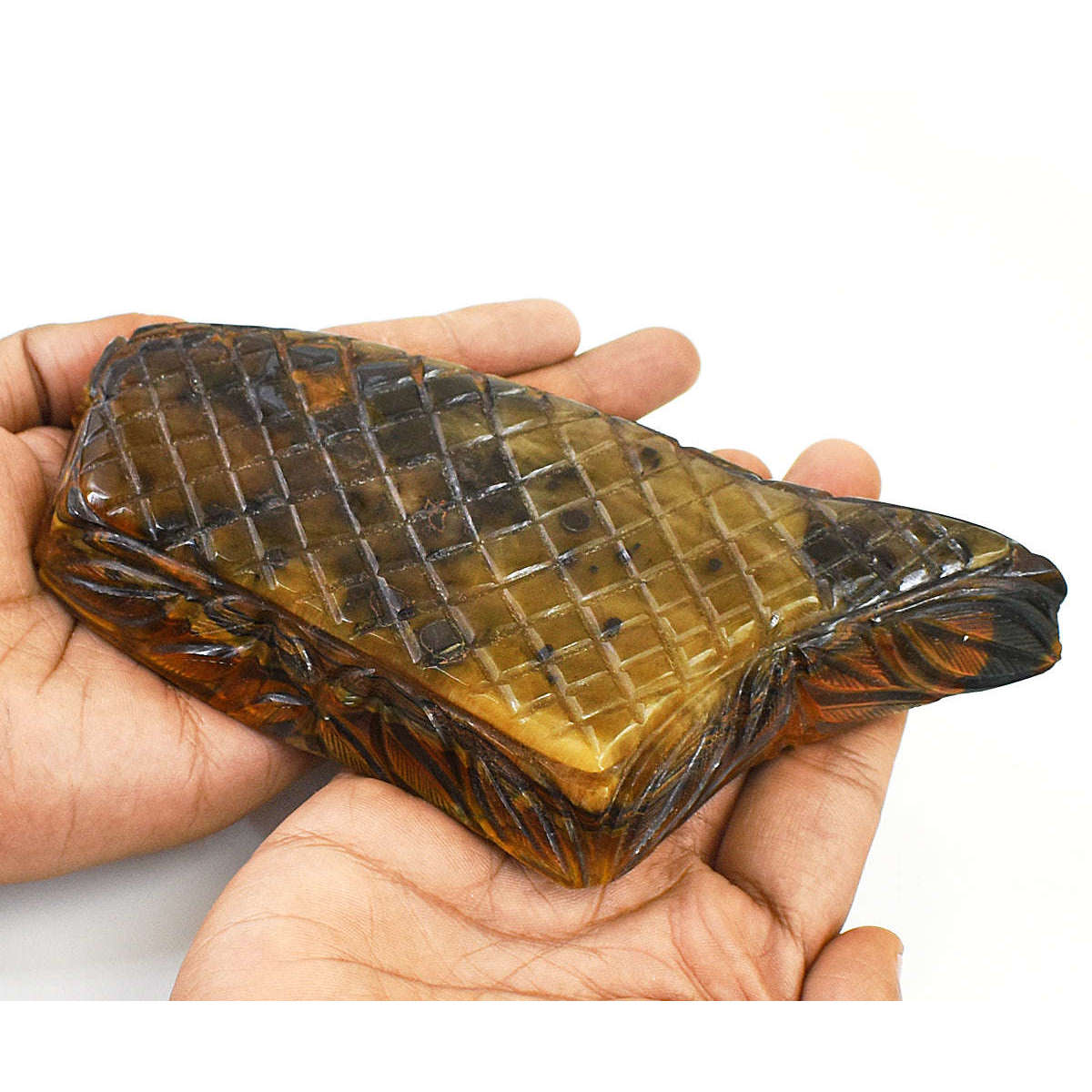 gemsmore:Genuine Tiger Eye Hand Carved Genuine Crystal Gemstone Carving Candle Holder