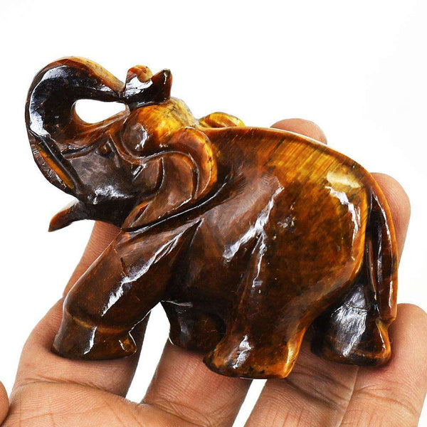 gemsmore:Genuine Tiger Eye Hand Carved Genuine Crystal Gemstone Carving Elephant