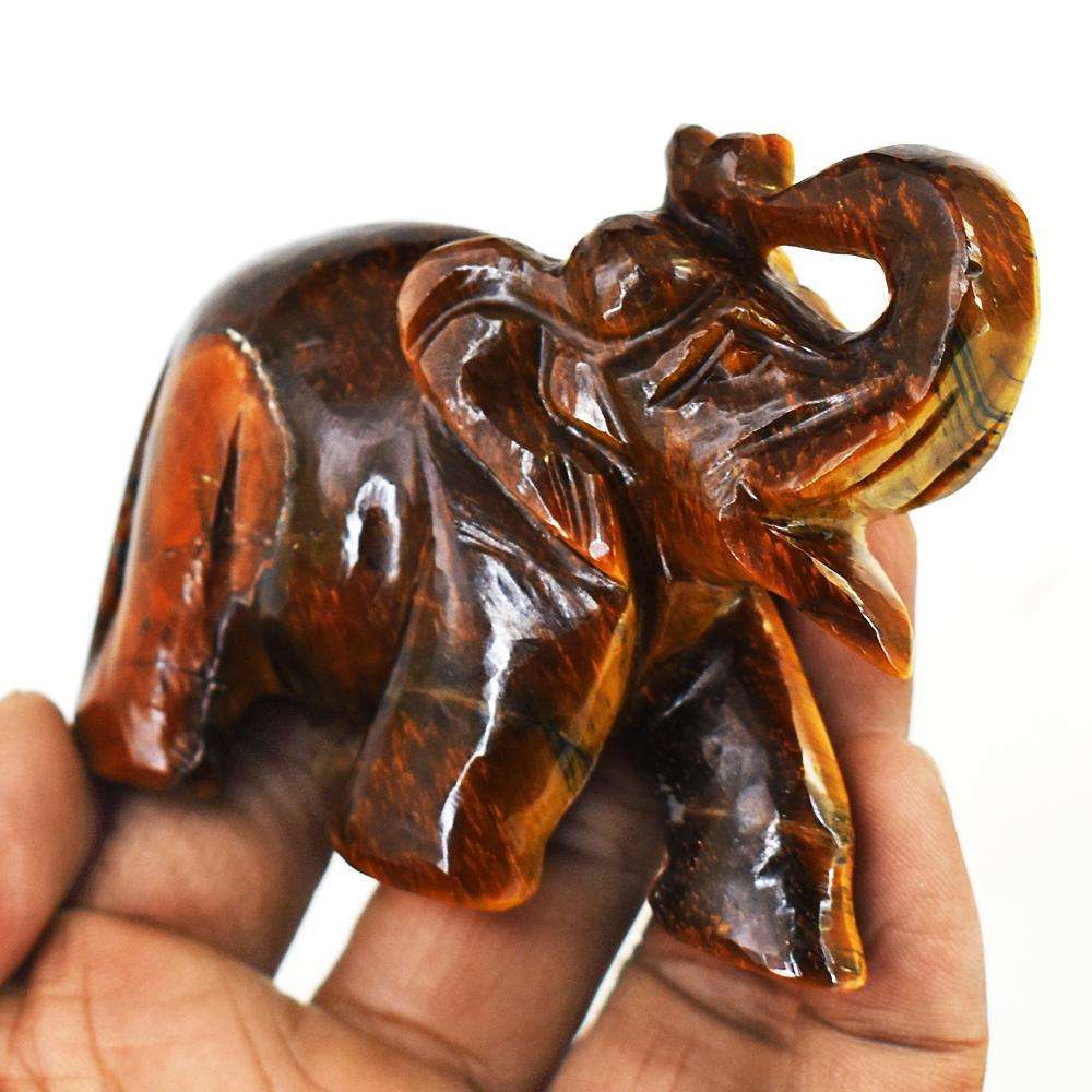 gemsmore:Genuine Tiger Eye Hand Carved Genuine Crystal Gemstone Carving Elephant