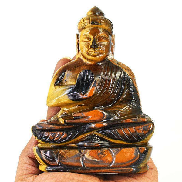 gemsmore:Genuine Tiger Eye Hand Carved Genuine Crystal Gemstone Carving Lord Buddha