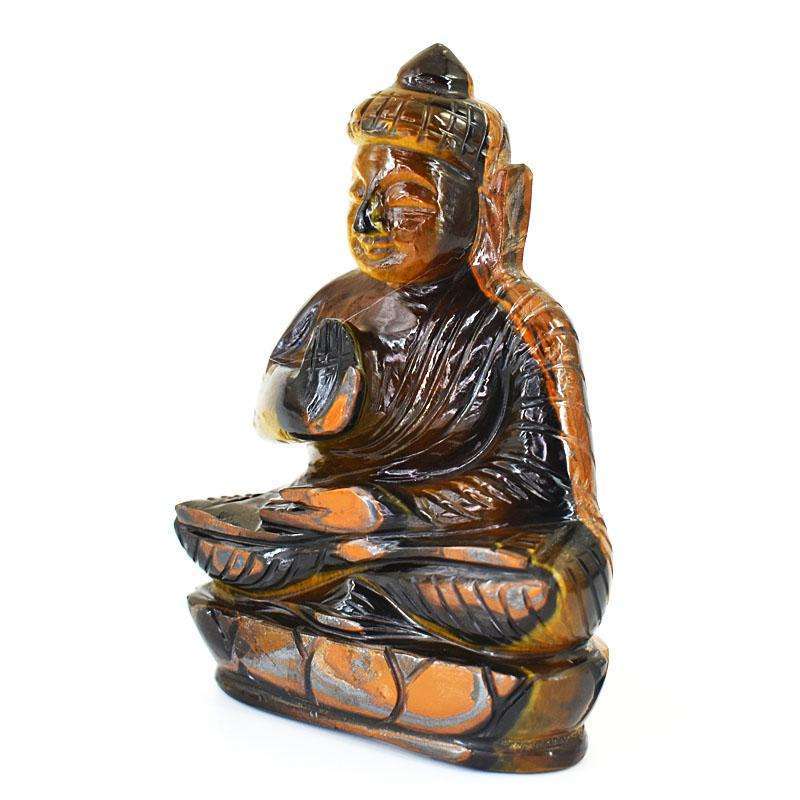 gemsmore:Genuine Tiger Eye Hand Carved Genuine Crystal Gemstone Carving Lord Buddha