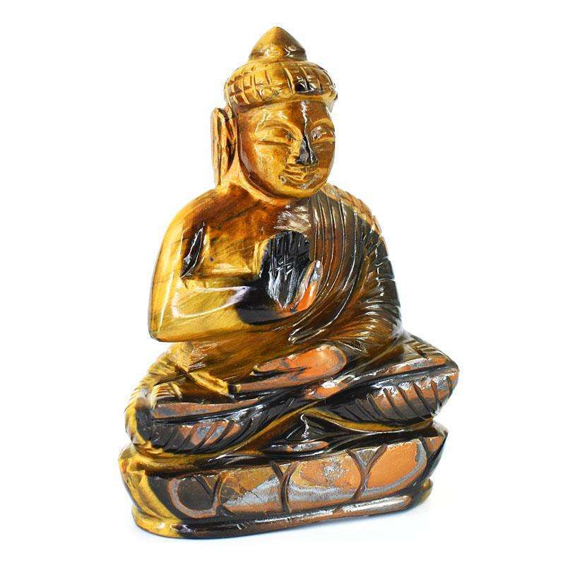 gemsmore:Genuine Tiger Eye Hand Carved Genuine Crystal Gemstone Carving Lord Buddha