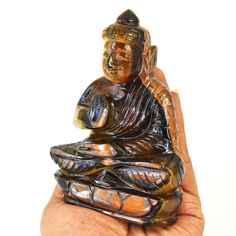 gemsmore:Genuine Tiger Eye Hand Carved Genuine Crystal Gemstone Carving Lord Buddha